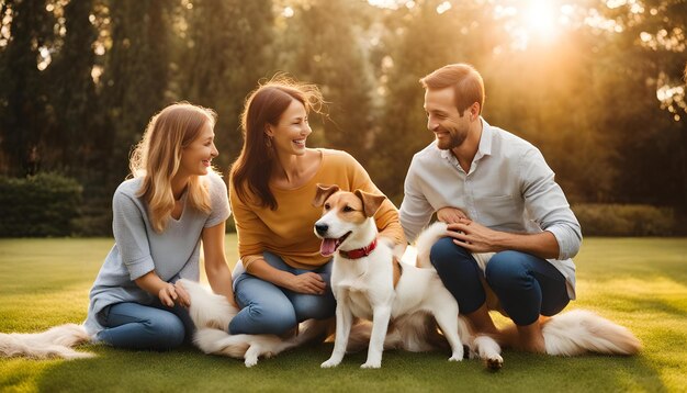 uma família com um cão e um cão