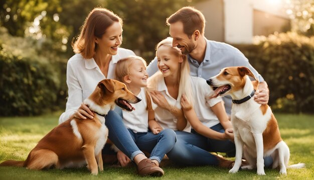 uma família com um cão e um cão