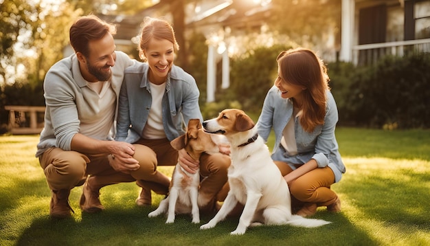 uma família com um cão e um cão