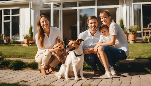 uma família com um cão e um cão