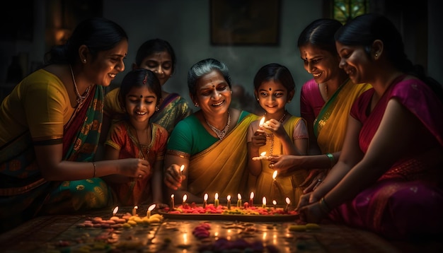 Uma família comemorando um aniversário com velas na mesa