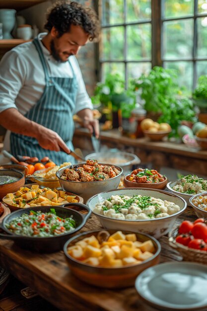 Uma família cozinha com alegria pratos tradicionais irlandeses