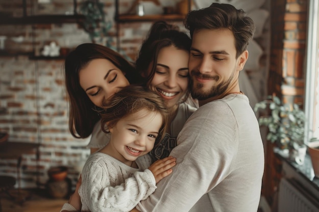 Foto uma família de quatro, incluindo uma menina.