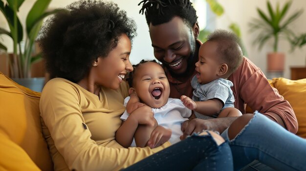 Uma família diversificada sorri alegremente