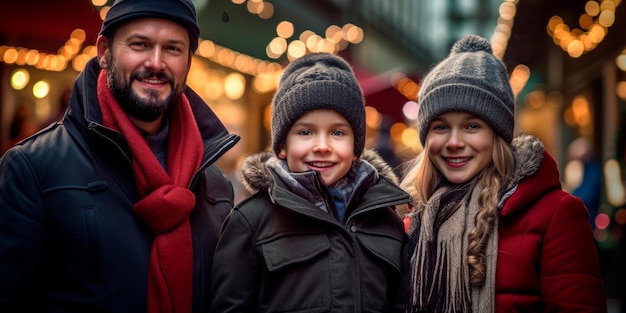 uma família em um mercado de Natal de perto Criado com tecnologia de IA generativa