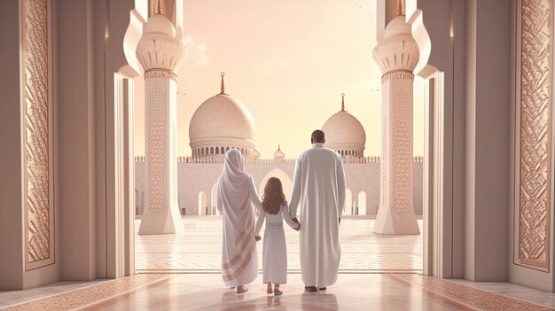 uma família entrando na mesquita