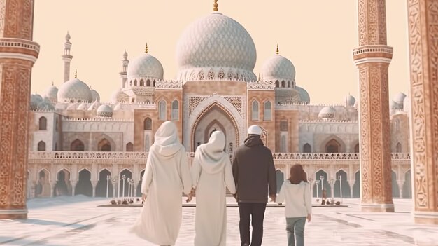 uma família entrando na mesquita