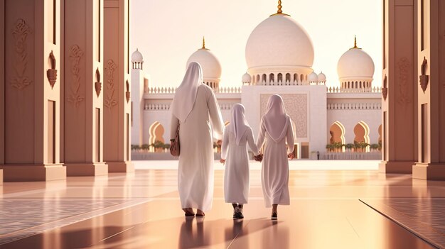 uma família entrando na mesquita