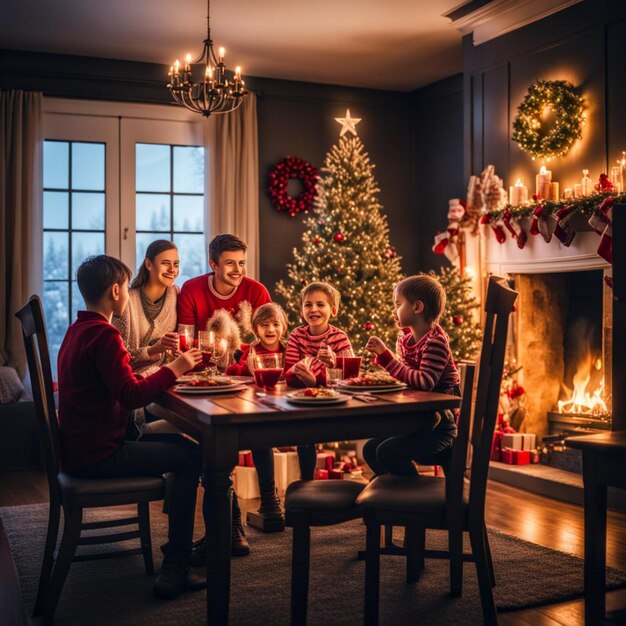 Foto uma família está celebrando o evento de natal em casa imagem real em hd