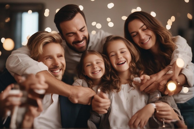 Uma família feliz aproveita a foto de grupo gerada por Ai Foto gratuita