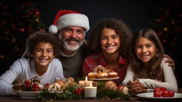 Uma família reunida em torno de uma linda mesa de jantar de Natal