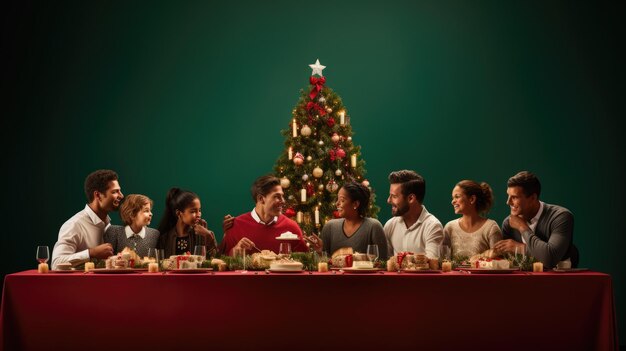 Uma família reunida em torno de uma linda mesa de jantar de Natal