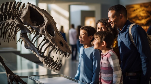 uma família visitando museu