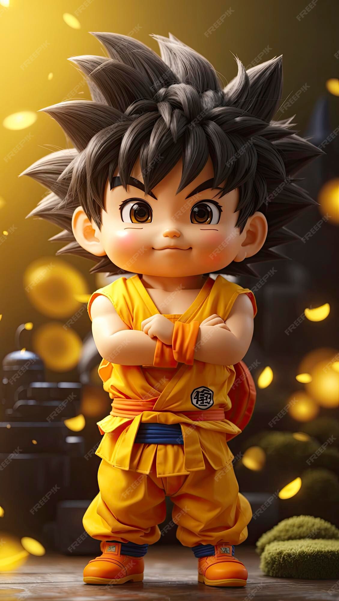 Uma fantasia de anime fofa e colorida com goku brincalhão