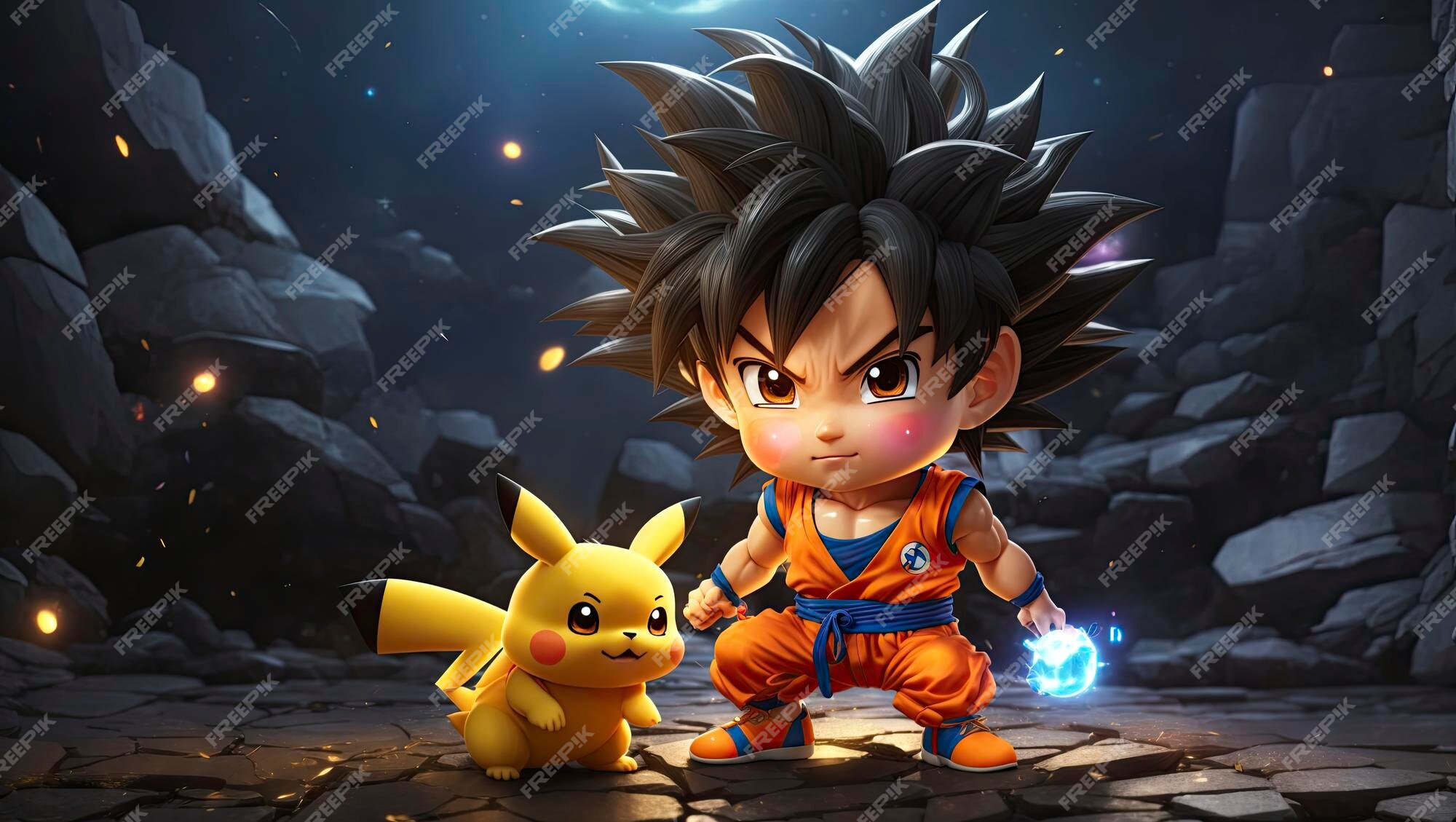 Uma fantasia de anime fofa e colorida com goku brincalhão