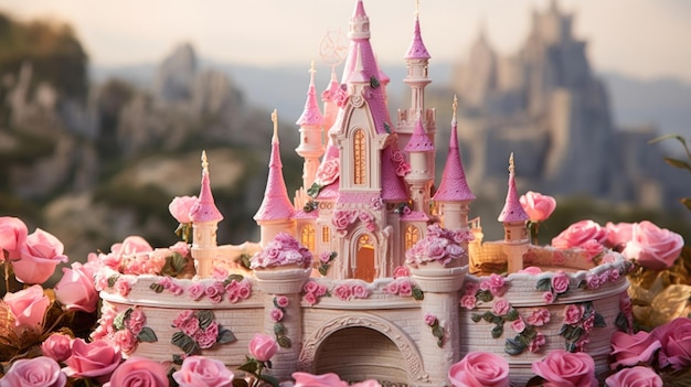 Foto uma fantasia tornada real. estes castelos, torres em forma de coração e delicados jardins de rosas criam um conto de fadas.