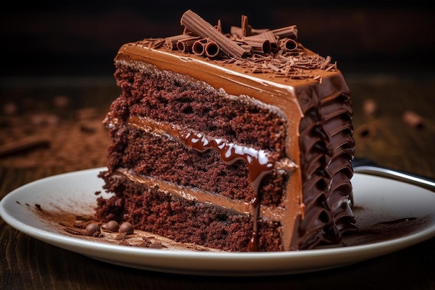 Foto uma fatia de bolo de chocolate em um prato