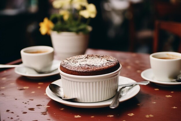 Foto uma fatia de bolo de chocolate na mesa.