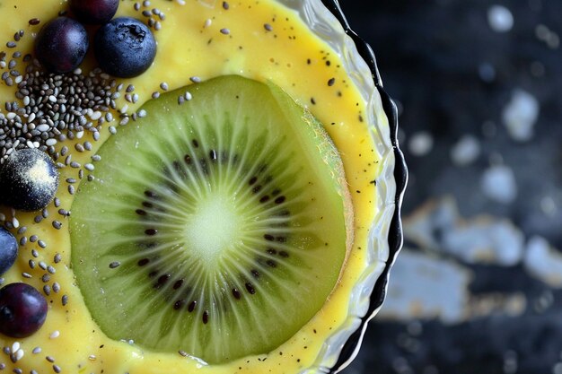 Foto uma fatia de kiwi enfeitando um mocktail tropical