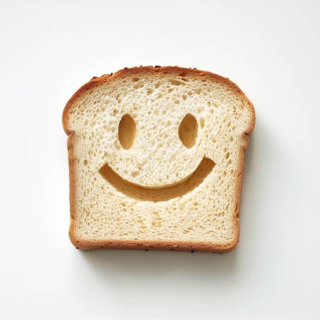 Uma fatia de pão com uma cara bonita e sorridente.