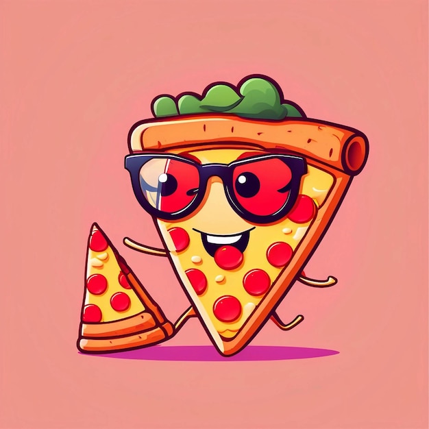 Foto uma fatia de pizza com óculos.