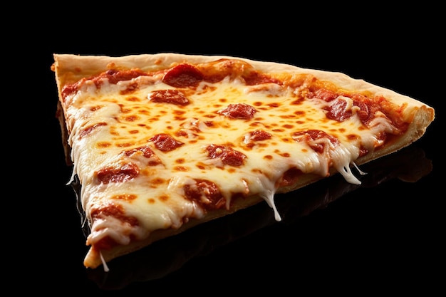 Uma fatia de pizza com queijo fibroso e coberturas frescas é levantada para cima