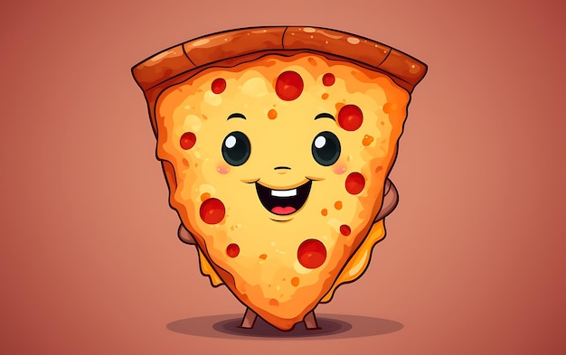 uma fatia de pizza de desenho animado, uma mascote a levantar o polegar.