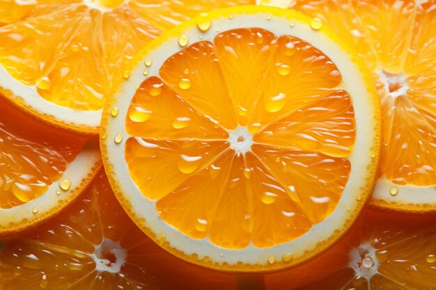 Foto uma fatia vívida de laranja exibida em um fundo colorido