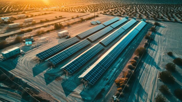 Foto uma fazenda solar com muitos painéis solares