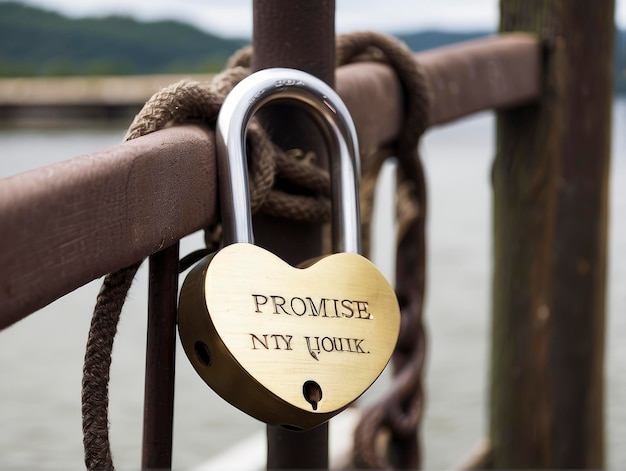 uma fechadura em forma de coração ligada a uma cerca de metal com uma promessa de mensagem ny casa