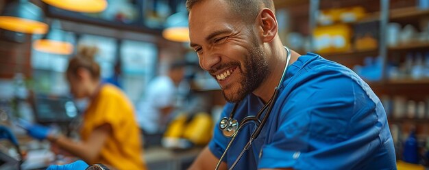 Foto uma feira comunitária de saúde oferecendo exames grátis de saúde