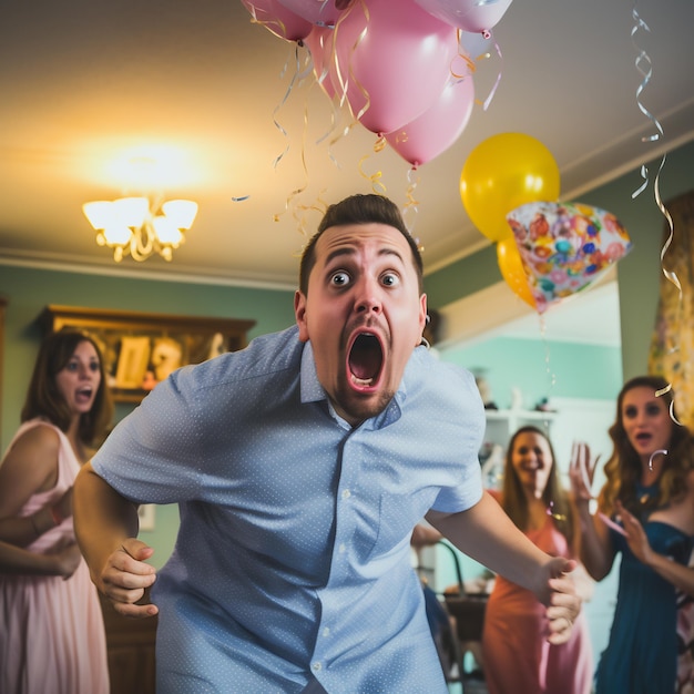 Foto uma festa de revelação de género correu mal. todos estão a gritar e a fugir horrorizados.