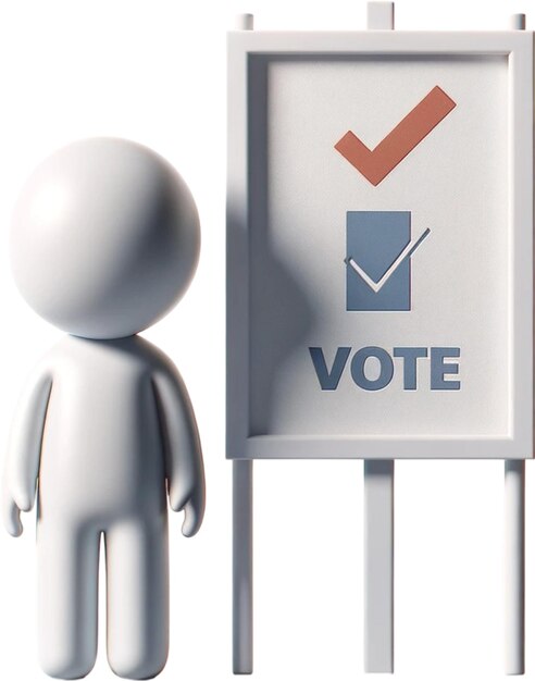 Foto uma figura branca com uma marca de verificação vermelha em frente a um sinal branco que diz votar