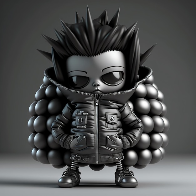 Uma figura de brinquedo com um moicano e uma jaqueta que diz 'punk' nele