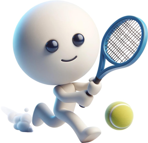 Foto uma figura de brinquedo com uma raquete de tênis e uma bola no ar
