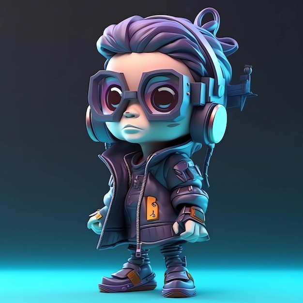 Uma figura de brinquedo de uma pessoa com cabelo roxo e cabelo roxo.