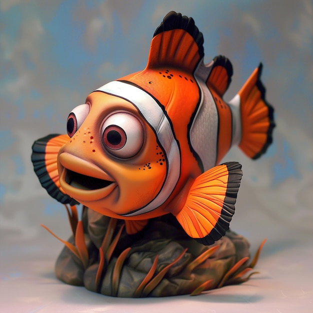 uma figura de peixe com um rosto que diz peixe