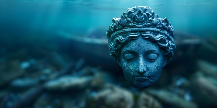 Foto uma figura fantasmagórica de uma deusa do mar vigiando um navio naufragado conceito figura fantasmagórica deusa do mar navio naufragado presença assustadora atmosfera assustadora