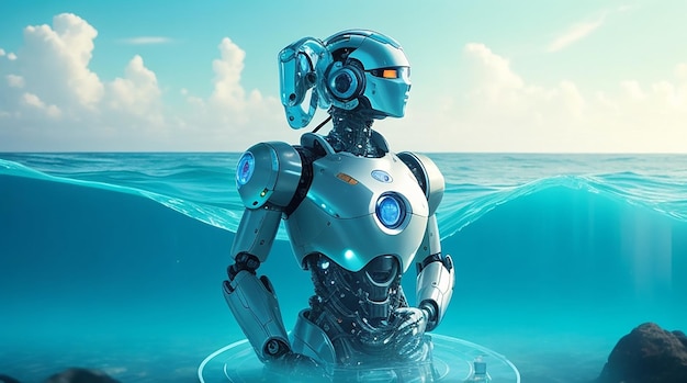 Uma figura robótica com uma demonstração de compreensão cercada por um mar de compaixão