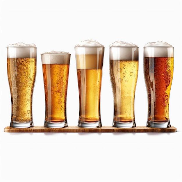 Uma fila de copos de cerveja.