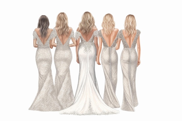 Uma fila de noivas em um vestido de noiva