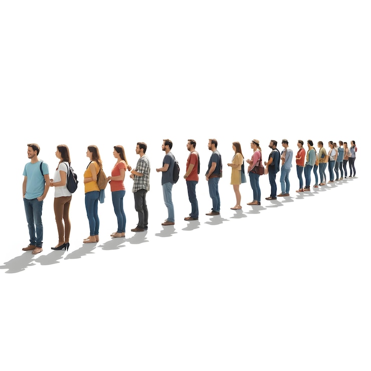 Foto uma fila de pessoas de pé em fila com um vestindo um suéter