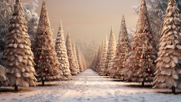 Uma fileira de árvores de Natal magnificamente adornadas Uma deslumbrante exibição de beleza festiva