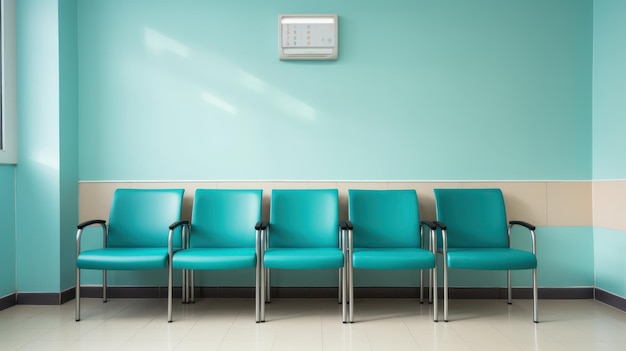 Foto uma fileira de cadeiras vazias contra um fundo azul