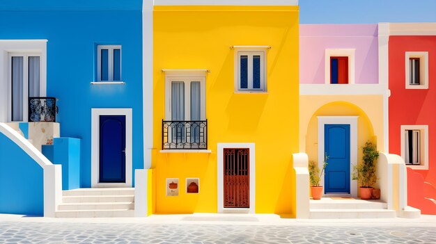 uma fileira de casas mediterrâneas coloridas