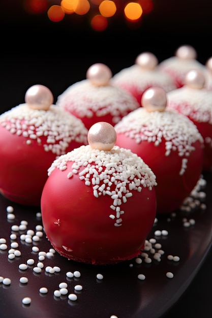 Foto uma fileira de cupcakes de veludo vermelho com cobertura branca e uma cereja em cima