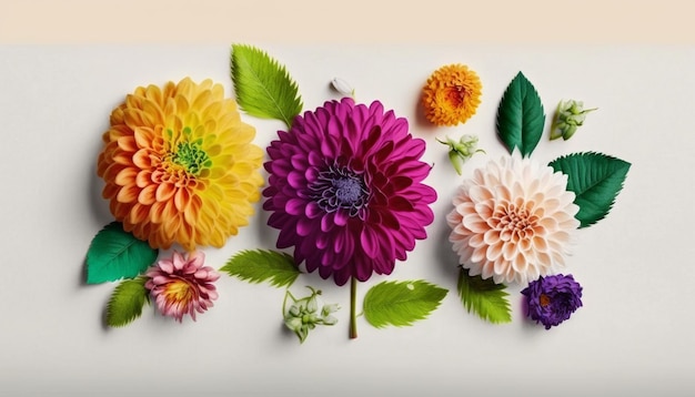 Uma fileira de flores com cores diferentes