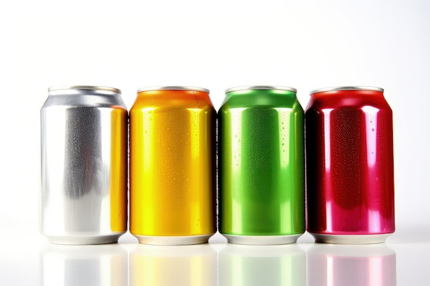 Uma fileira de latas de cores diferentes de IA geradora de refrigerante