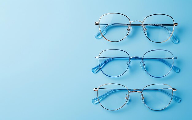 uma fileira de óculos com um fundo azul