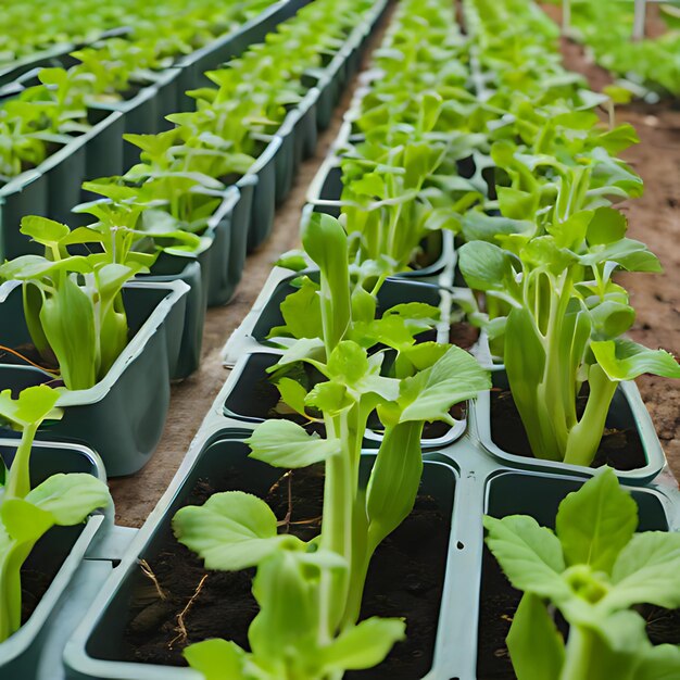 uma fileira de plantas com um sinal que diz " primavera " na parte inferior